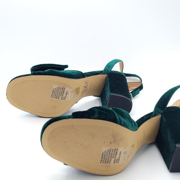 J. Crew green velvet knotted peep toe sandal block heel women's size 10 - Picture 5 of 11